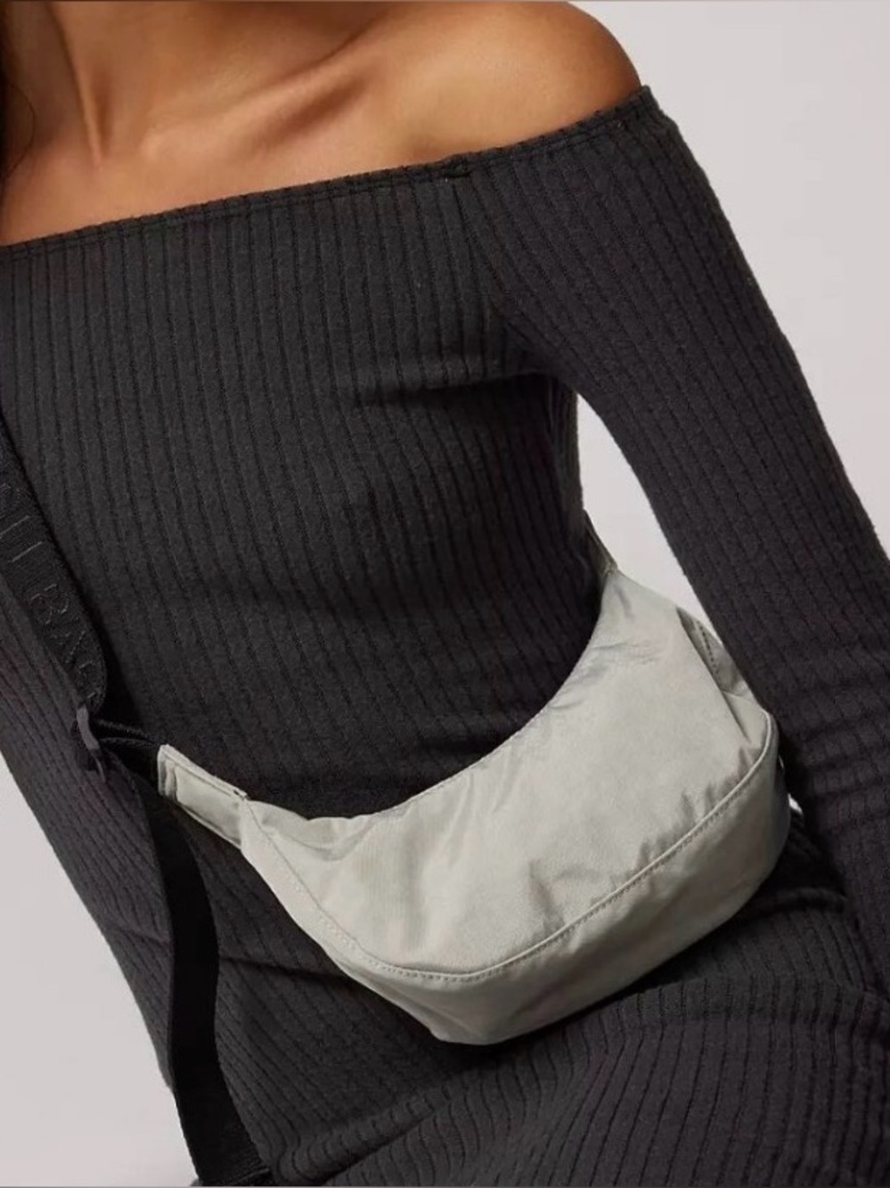 NWOT Baggu Grey Mini Crescent Recycled Nylon Crossbody Bag Streetwear Minimal